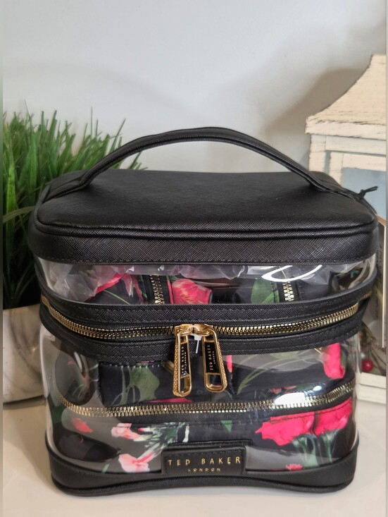 Ted Baker Handbags - Ted Baker Black Clear & Floral Cosmetic Cases, Set Of 4